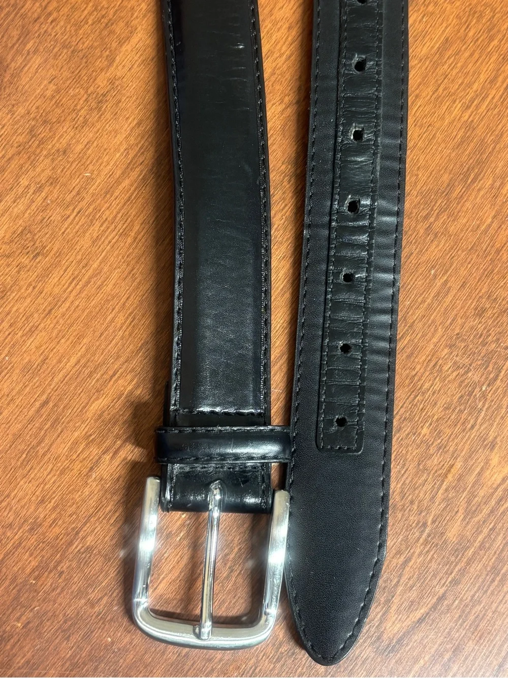 Men's Black Leather Belt with Silver Buckle